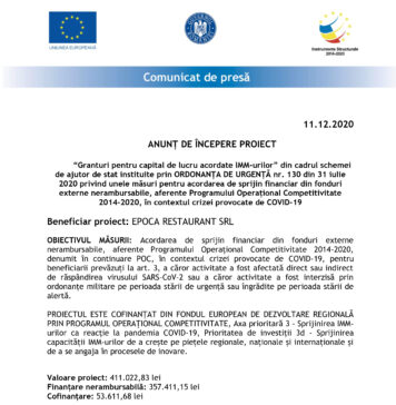 ANUNȚ DE ÎNCEPERE PROIECT