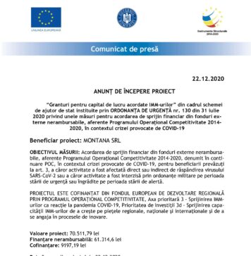 ANUNȚ DE ÎNCEPERE PROIECT