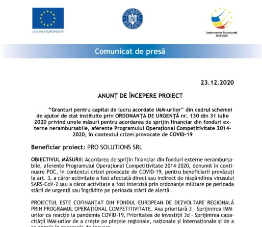 ANUNȚ DE ÎNCEPERE PROIECT