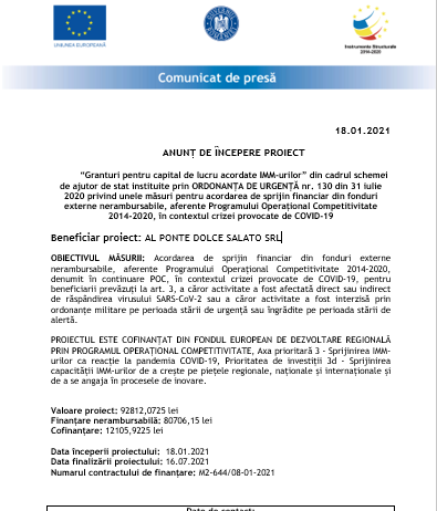 ANUNȚ DE ÎNCEPERE PROIECT