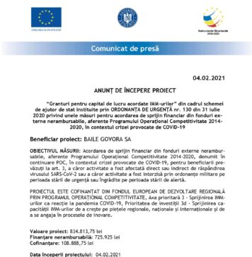 ANUNȚ DE ÎNCEPERE PROIECT