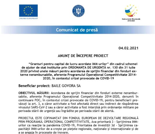 ANUNȚ DE ÎNCEPERE PROIECT