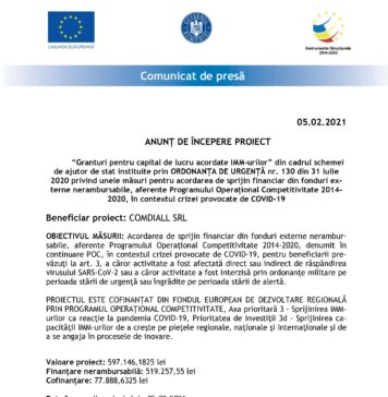 ANUNȚ DE ÎNCEPERE PROIECT
