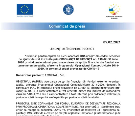 ANUNȚ DE ÎNCEPERE PROIECT