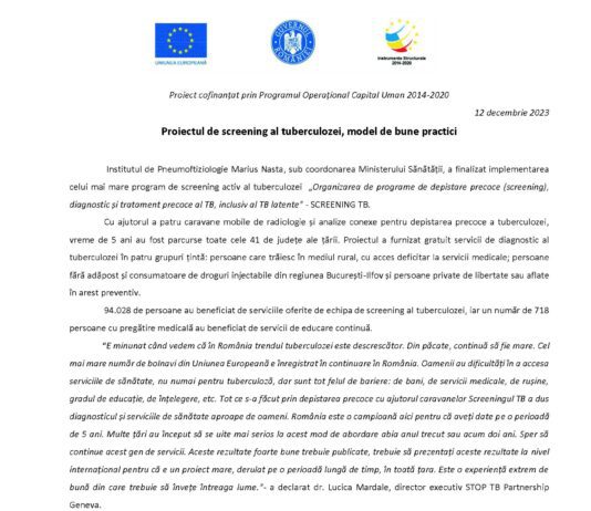 Proiectul de screening al tuberculozei, model de bune practici